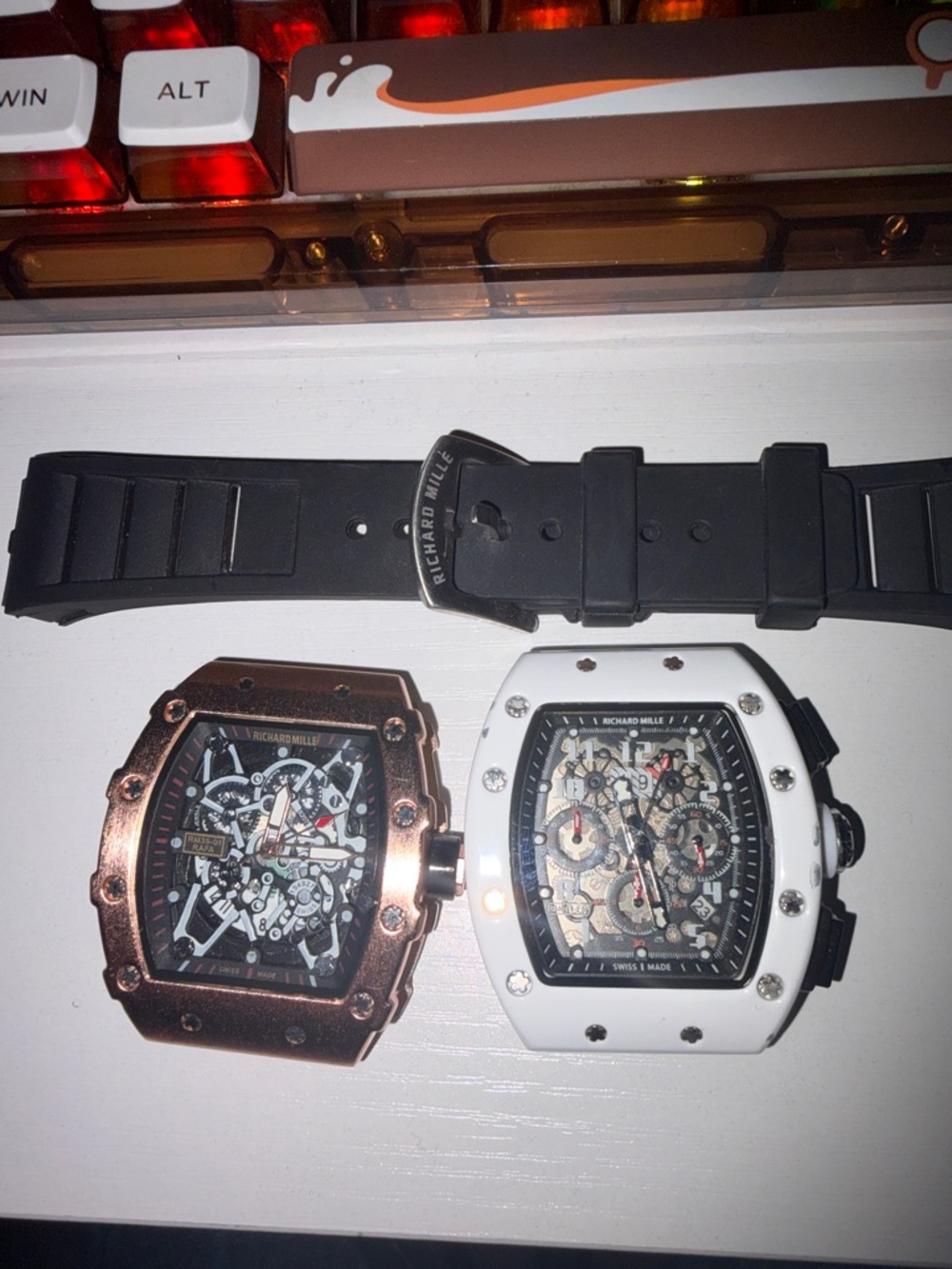 Richarde mille men's black and white watch set with band working condition